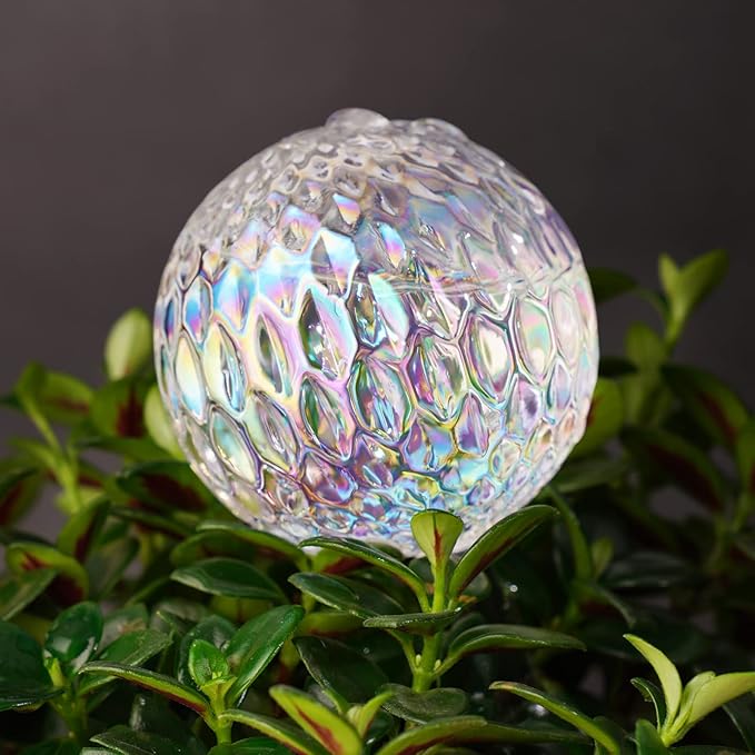 Tomorotec Glass Plant Self Watering Globes 2-Pack Pearl Luster Clear Iridescent Plant Watering Devices, Diamond Indent Pattern Self Watering Bulbs Planter Insert Decorative Vacation Watering Spikes