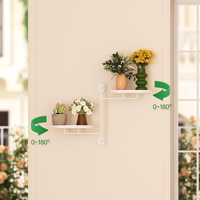 YQSLYSF Window Rotating Plant Stand Shelf Indoor White Metal Floating Shelves 2-Tier Wall Mount Plant hanger Holders for Wall Planter Modern Home Decor window sill gifts