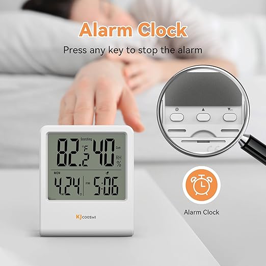 Indoor Thermometer, Room Thermometer and Hygrometer with Clock, Temperature and Humidity Meter with Clock, Double Comfort Indicator, Time, Date(White)