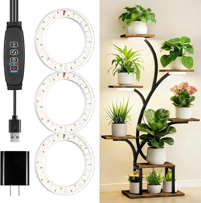 Indoor Plant Grow Lights, 180 LEDs Full Spectrum Grow Lamp, Plant Growing Light for Cabinets and Plant Shelf, with 6/12/16H Auto Timer, 3 Lighting Modes, 10 Brightness Levels, 3 Head 4.72 in