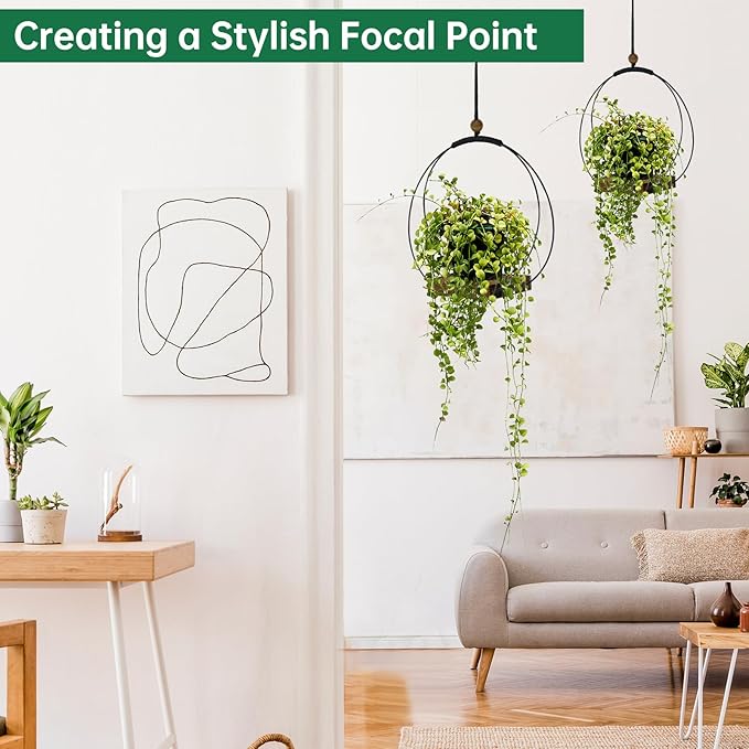 hismocal 4 Pack Hanging Planters for Indoor Plants,Plant Hanger with Sturdy Wood Base,Modern Boho Macrame Plant Hanger,Wall Ceiling Window Stands(Plants/Pots Not Included)