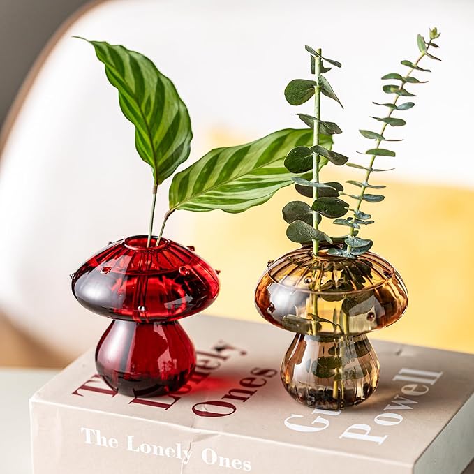 Mushroom Vases, Set of 3 Colored Plant Propagation Station, Mushroom Propagation Vase, Mini Terrarium for Plants, Cute Glass Hydroponic Vase for Flowers, Gifts for Women, Plant Lover (3)