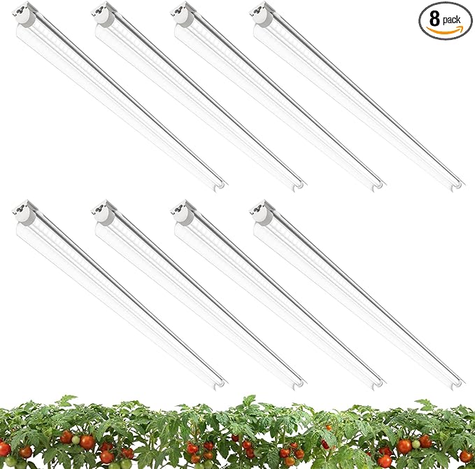8 Pack LED Grow Light 4FT, 5000K Full Spectrum, 336W(8 x 42W), Linkable Growing Lamp Fixture, T8 Grow Lights for Indoor Plants, Seed Starting, Vegetables