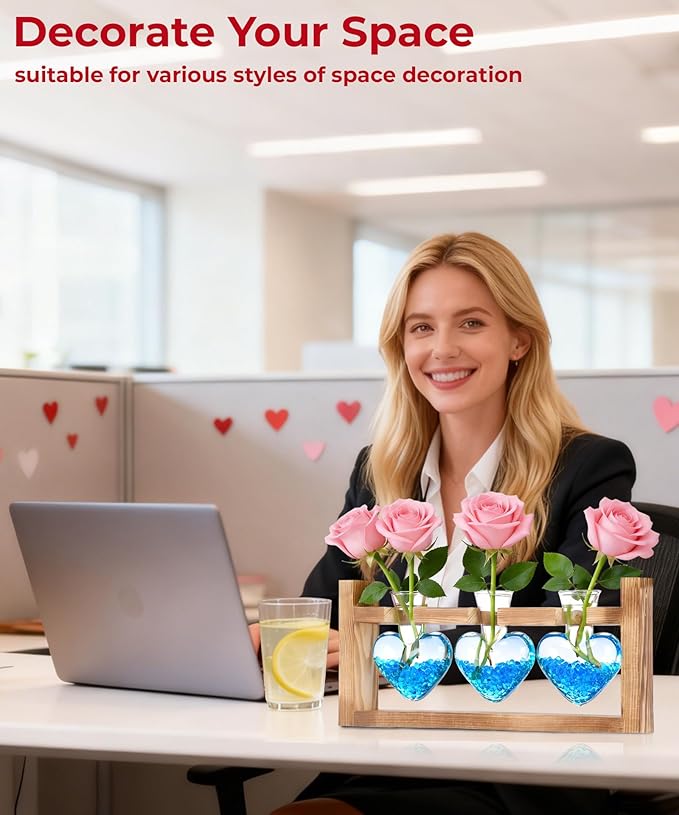 Nacome Plant Terrarium Propagation Stations: Mothers Day Gifts for Mom Plant Lovers Women Wife Daughter - 3 Bulb Glass Vase with Wooden Stand Tabletop for Hydroponics Home Garden Wall Decor