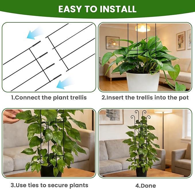 32.6 Inch 2Pack Garden Trellis for Climbing Plants, Rustproof Sturdy Metal Plant Trellis, Decorative Trellis for Potted Plants, Climbing Vines, Flowers, Vegetables, Indoor Outdoor Plant Support, Black