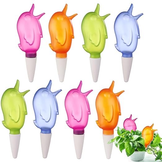 8 Pack Self Watering Spikes for Plants 60ml Transparent Bird Shape Automatic Watering Globes Automatic Plant Watering Globes for Indoor Outdoor Hanging Garden Plants Potted Drip Irrigation Devices