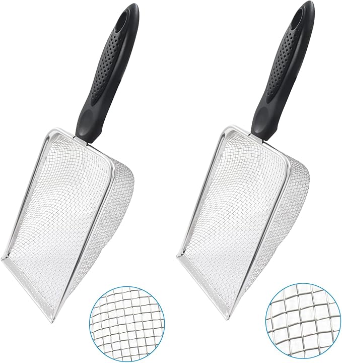 Waziaqoc Gardening Soil Sifter Set of 2, Stainless Steel Sand Compost Sifter 2.8mm and 5mm Mesh Sifter with Black Plastic Handle, Suitable for Sifting Sand, Dirt, Gravel, Compost