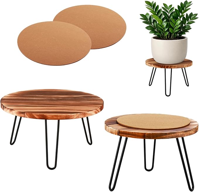 2 Pack Wood Plant Stand Small Plant Stool Indoor 10&12 Inch Plant Riser Wooden Flower Stand Plant Holders Indoor Stand 6.3" Tall Planter Stands for Plants Corner Round Plant Table Outdoor Floor Plant Stand