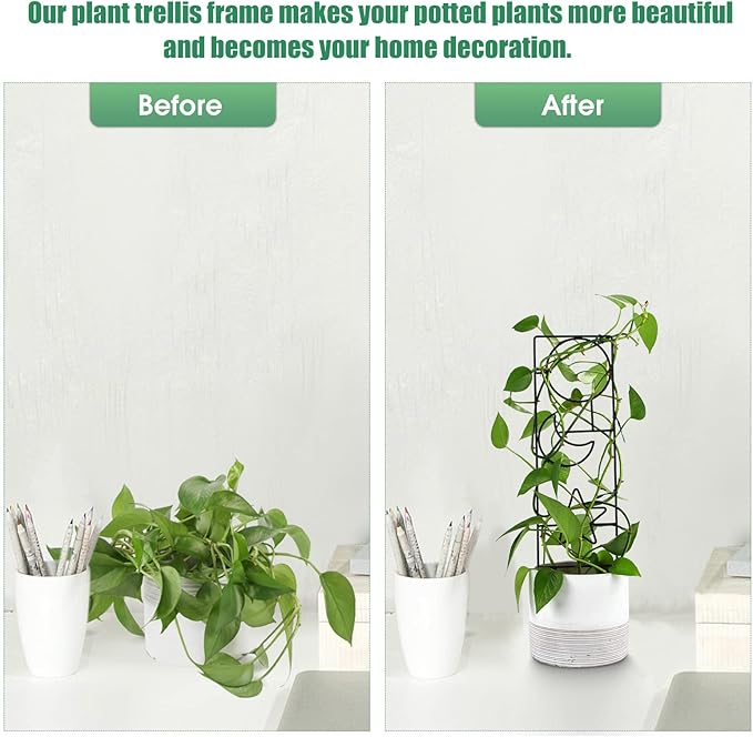 Wellsign Plant Trellis for Climbing Plants Indoor, 15.94Inch Small Garden Metal Houseplant Trellis for Potted Plants Outdoor with 4 Patterns for Vine Ivy Flower Plant Support Lover Gifts Lattice