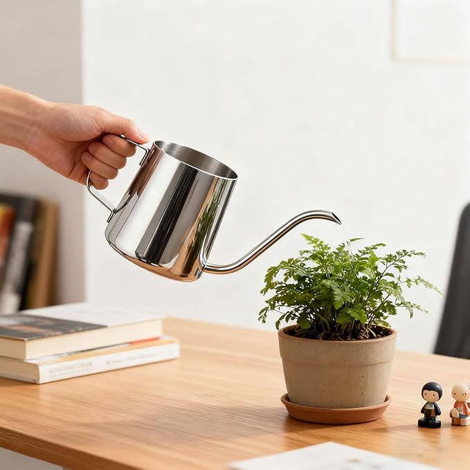 12 oz/350 ml Small Watering Can, Stainless Steel Durable Decorative Indoor Watering Cans for House Plants with Long Spout and Handle,Metal Stylish Modern Water Can for Plants for Home Outdoor