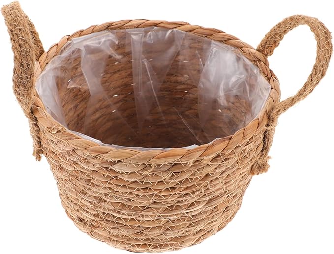 Hand Woven Plant Basket for Indoor Decor Large 12 inch Seagrass Planter Liner Rustic Decorative Storage Bin for Home and Garden