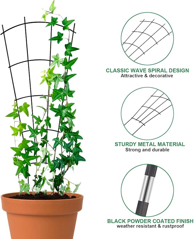 Mklsit 4 Pack 23'' Plant Trellis for Potted Climbing Plants Indoor, Outdoor Metal Garden Trellis for Climbing Plants Houseplants Flowers Vine Ivy, Fan Shape, Black