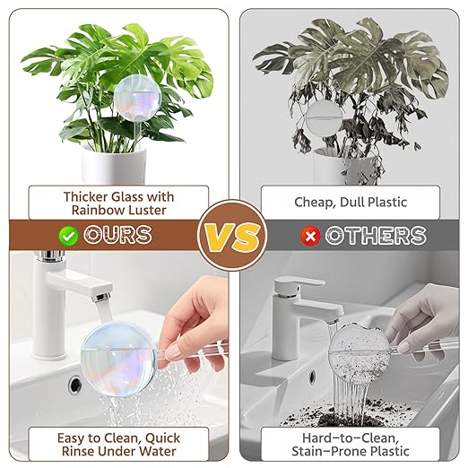 LASZOLA 3 Pcs Rainbow Glass Plant Self-Watering Globe for Indoor Outdoor, House Water Bulb for Small or Large Flower Pot, Iridescent Transparent Decorative Plant Dispenser Ball, Perfect for Vacation