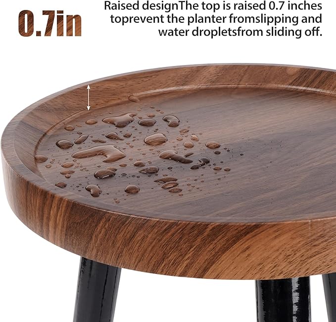 Indoor plant stand, walnut-colored medieval-style wooden plant table, tall planter stand, modern round side table, suitable for living room, bedroom, and balcony decoration (2 pcs)