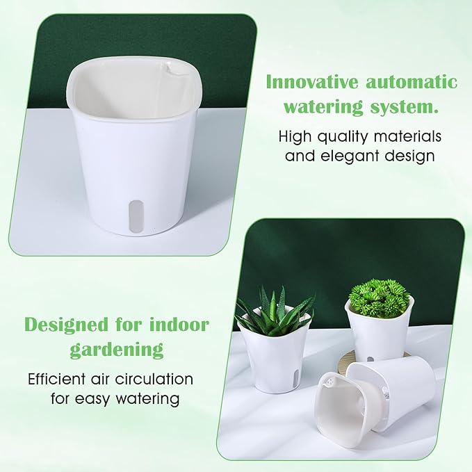 20 Sets 3" Self Watering Pots, White Self Watering Planters for Indoor Plants, Small Plastic Self Watering Garden Pots with Level Indicator and Vents for House Plants, Flowers