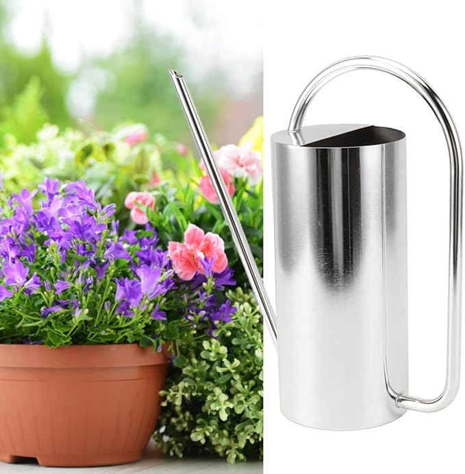 Plant Watering Can,Watering Can for Indoor Outdoor Plants,52.8oz Large Capacity Watering Kettle Stainless Steel Pot Gardening Supplies,Long Spout Watering Can for Indoor Bonsai(Stainless Steel Color)