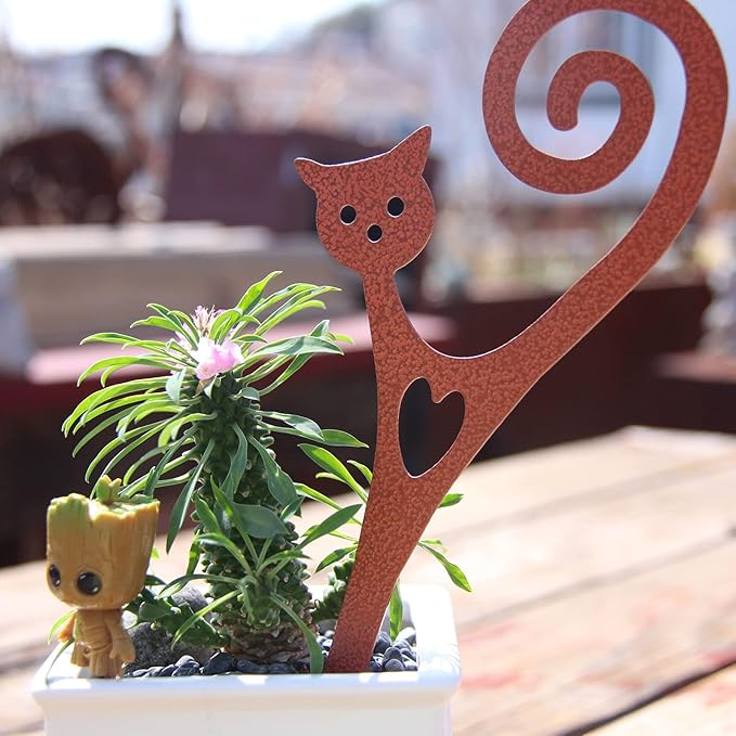 Cat Garden Stake – Rust-Resistant Powder-Coated Metal Plant Pick for Indoor & Outdoor Pots & Garden Beds