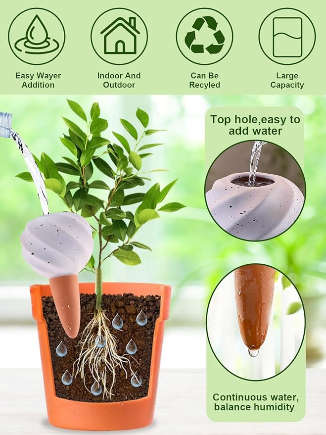 Kalolary 4PCS Plant Watering Globes Self Watering Stakes Terracotta Drip Water Stakes﻿ Irrigation Watering Bulbs for Pot, Indoor, Outdoor, Vacation ﻿(White Conch)
