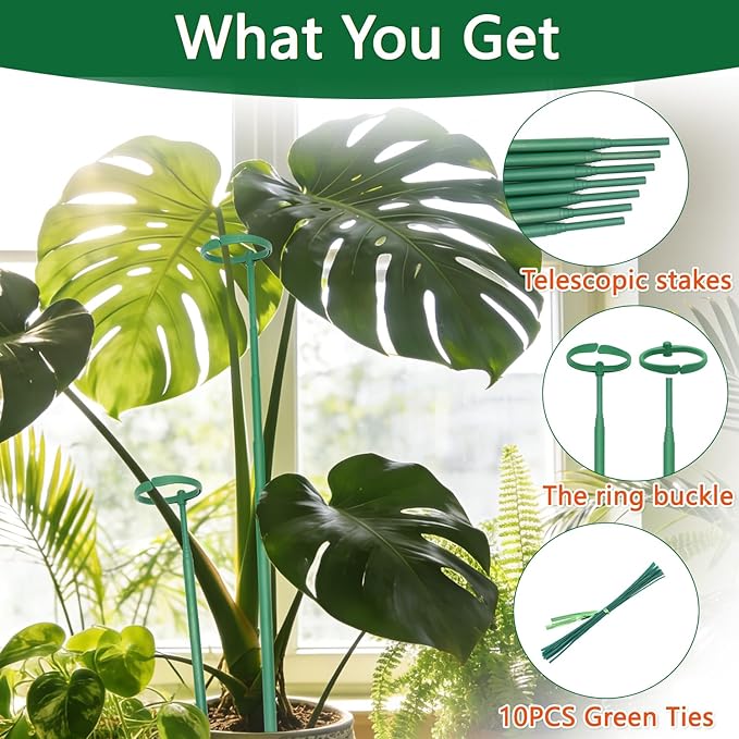 Telescoping Monstera Plant Support Stakes, 12.5IN to 48.4IN Adjustable Length, Extendable Plant Stakes for Indoor Plants, Premium Stainless Steel Material Plants Sticks for Orchids, Tomatoes- 3Pack