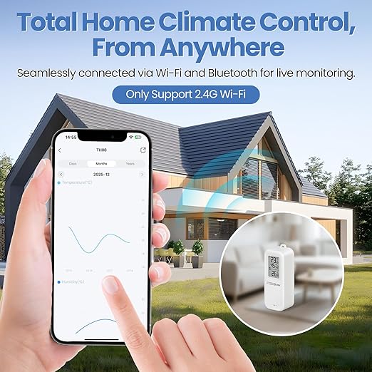 2PC WiFi Refrigerator Thermometer Hygrometer with Alarm, Freezer Temperature with Probe, Wireless Digital Fridge Thermometer Humidity Sensor, Free Data Export for Home Kitchen Fridge Tub