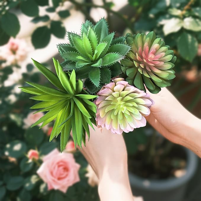4Pcs Artificial Succulent Plants Set, Realistic Fake Succulents for Home Garden Party Decor