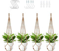 LEWESU Jute Macrame Plant Hanger Indoor Set of 4 Hanging Planter Basket Flower Pot Holder with Decorative Wood Beads & No Tassels for Indoor Outdoor Boho Home Decor, 35 Inch Brown (Pots Not Included)