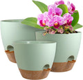 WSMKSZ Big Self Watering Pots 12/10/9 inch, Planter, Plant Pots with Mesh Drainage Holes for Indoor Outdoor Garden Plants, Plastic Flower Pots with Removable Deep Reservoir, Green with Brown