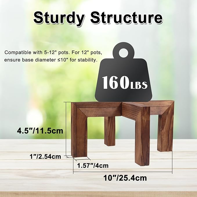 Vigordream Plant Stand, Indoor/Outdoor Wood Plant Holder, Single Flower Pot Stand, Sturdy Planter Stands(Walnut, Fit 5-12 Inch Pots)
