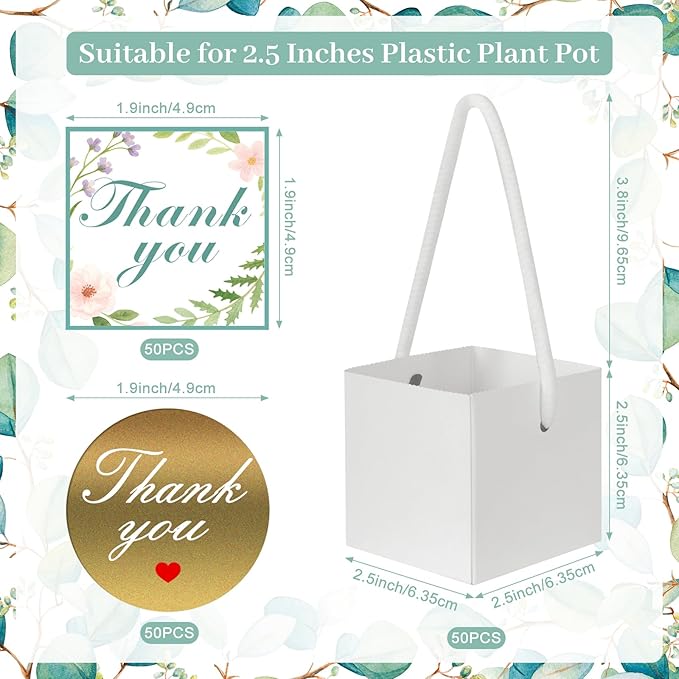 LawnIdyll 50 Pcs Succulent Wrap Bags with 100 Pcs Thank You Stickers, Unique Baby Shower Succulents Favors Fit 2.5 Inch Pots, Wedding Birthday Graduation Bridal Shower Party Favors for Guest Gift