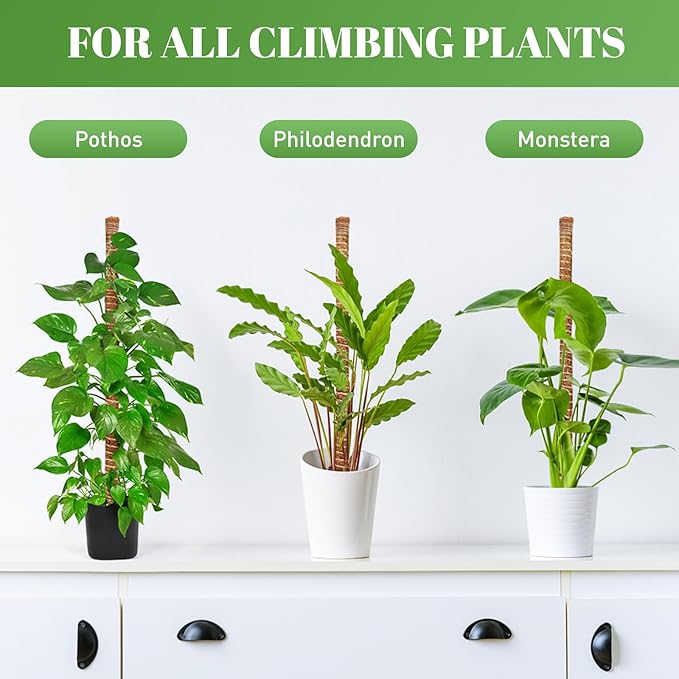 TLAZZ 54 Inch Moss Pole, 3 Pack 16 Inch Moss Poles Monstera Plant Support, Moss Poles for Climbing Plants Indoor, Coir Plant Pole Sticks Support Stakes for Potted Plants, Pothos, Philodendron