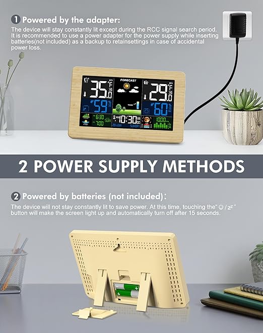 Weather Station Wireless Indoor Outdoor, Digital Thermometer with Remote Sensor, Large Display Home Weather Stations with Weather Forecast, Atomic Clock, Barometric Pressure, Moon Phase