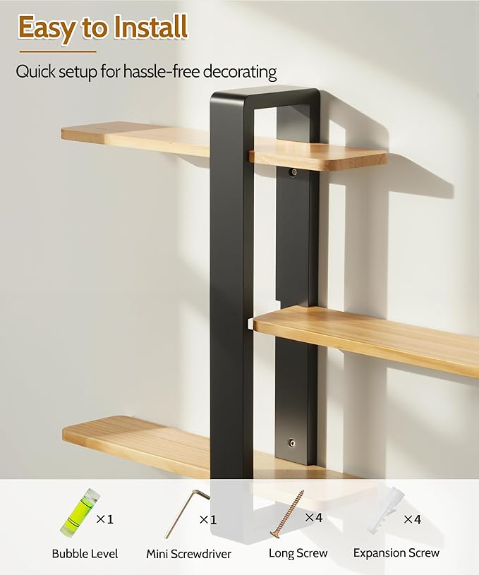 SUMGAR Floating Shelves for Wall Mounted Shelving Unit All Pine Wood 3 Tier Large Shelf for Bedroom Living Room Office Bathroom Home Decoration Storage Plant Photo Display Modern 20in