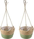 MY MIRONEY 2PCS Hanging Planter Basket Natural Seagrass Woven Plant Pot Hanger Hanging Plant Holder with Twine for Home Decor, Indoor & Outdoor Use, 8.11" x 4.96", Green