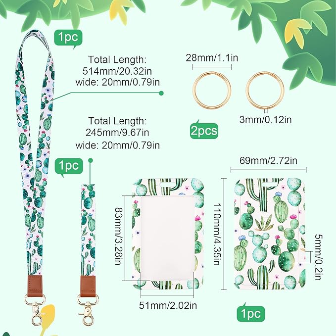 SUNNYCLUE 1 Box ID Badge Holder with Lanyard Vertical Badge Holders Breakaway Rectangle Lanyards for ID Badges Green Cactus Hard Plastic Case 2 Styles Straps with 360 Lobster Clasp Office Name Tags