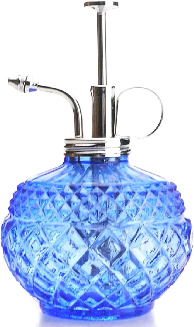 Plant Mister- Blue Glass Bottle & Brass Sprayer (Chrome)