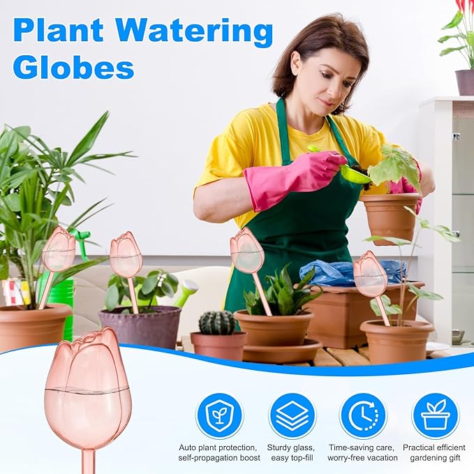 M METERXITY 4-Pack Plant Watering Globes, 9.4 Inch Plastic Self Watering Planter Insert for Indoor/Outdoor Plants, Self Water Devices [Champagne]