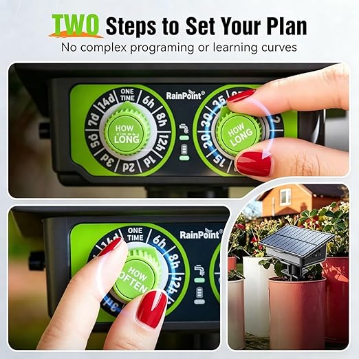 RAINPOINT Easy-Setup Solar Drip Irrigation System Outdoor & Indoor, Automatic Plant Waterer Device Kit Beginner-Friendly Garden Raised Bed Grow Tent Water 10-15 Plants