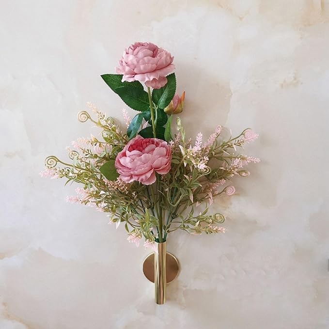 AIM & GGKK Wall Planters,4 Pcs Wall Mounted Metal Hanging Plant Holder for Indoor Small Gold Boho Flower Vase Tube for Modern Home Decor Display Art Bedroom Bathroom Living Room