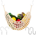 Hanging Fruit Hammock with Hooks Under Cabinet Macrame Basket for Kitchen Hand-Woven Boho Fruit Holder Net Organization Banana Basket for Home Dining Room Cabinet Decor Boat Camper Rv