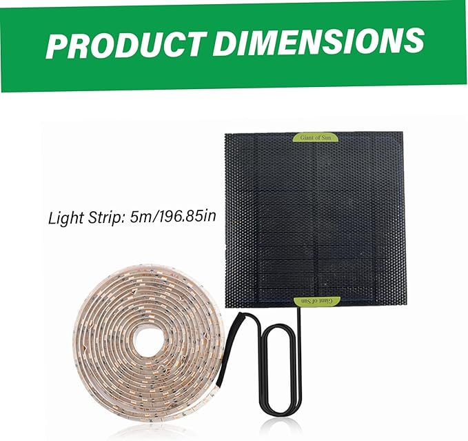 Yeory Solar Powered Grow Lights, 16.4ft Plant Light Strip with Solar Panel Full Spectrum Grow Lights, Heat Lamp for Outdoor Indoor Garden Greenhouse Supplies