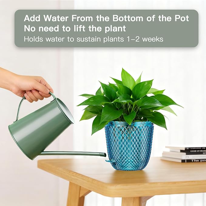 QCQHDU 2-Pack Self Watering Pots, 7.2 Inch Plant Pots with Drainage Holes and Water Filling Port, Garden Planter for Indoor Plants (Klein Blue)