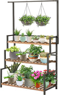 ULIKE Plant Stand Outdoor Indoor Hanging Plant Shelf for Multiple Plants 3 Tier Tall Plant Stand Wood Rack with Metal Frame for Patio Garden Balcony