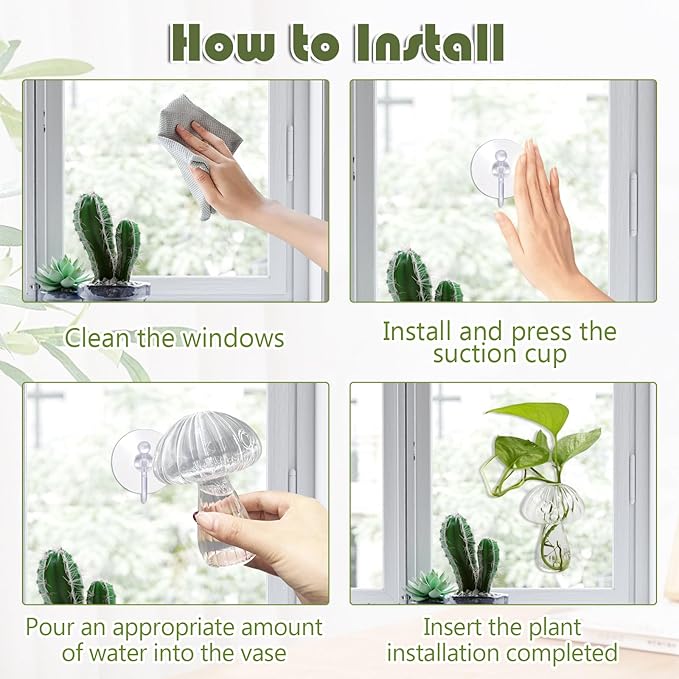 6Pcs Window Propagation Stations Colored Mushroom Propagation Vases with 8Pcs Suction Cups Glass Window Wall Hanging Planter Holder Small Bud Vases for Flowers Plant Home Decor