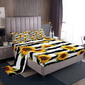 Sunflower Sheet Set Twin Size For Girls Cute Floral Decor Bedding Set Women Teens Ultra Soft Black White Stripe Flowers Kid's Bed Sheets with Deep Pocket, 1 Flat Sheet, 1 Fitted Sheet, 1 Pillowcases