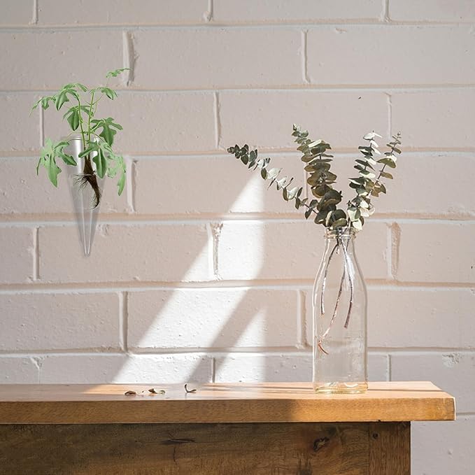 BESPORTBLE Hanging Hydroponic Glass Vase with Fish Tank Design, Wall-Mounted Plant Propagation Station for Indoor Greenery, Includes Large Cone Pot and No-Trace Nail Crystal Mud