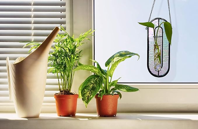 LITMIND Iridescent Stained Glass Plant Propagation Station - Vibrant Hanging Hydroponic Planter Terrarium with 2 Glass Tubes - Perfect for Home & Garden Décor