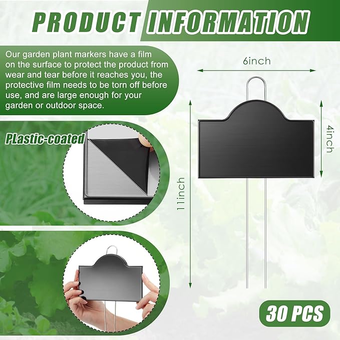 Landhoow 30 Pack Extra Large Metal Plant Labels 6" x 4" with 11'' Stake Stainless Steel Garden Markers Waterproof Memorial Plaques Weatherproof Plant Sign for Vegetable Herb Flower Greenhouse Outdoor