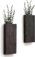 Wood Wall Planter Set of 2, Wood Wall Pocket for Greenery and Dried Flowers, Indoor Wood Hanging Vase Modern Farmhouse Wall Decor for Living Room Bedroom Office Eucalyptus Stems Decorations (Expresso)