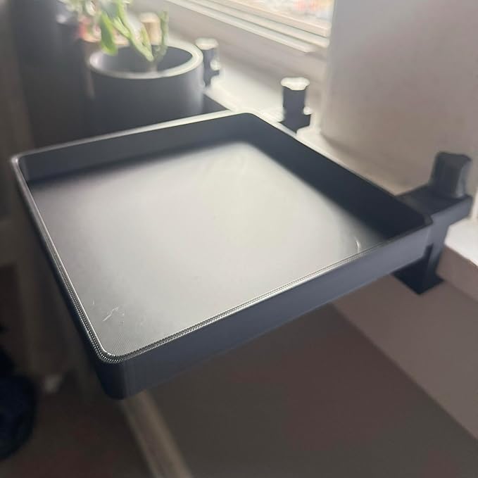 Windowsill Plant Shelf with Clamps, 6x6 Detachable Tray, Clamps fit 0.5 to 1.25 Inch Flat Non-Curved Ledges, 3D Printed Plastic, Perfect for Small Plants, Antennas, Radios, Pots