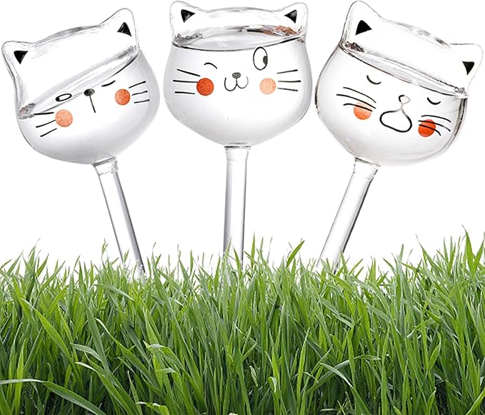 SOUJOY 6 Pieces Self Watering Bulb, Glass Plant Watering Globes, Hand Blown Cat Shape Automatic Watering Spike Device for Indoor and Outdoor Plants